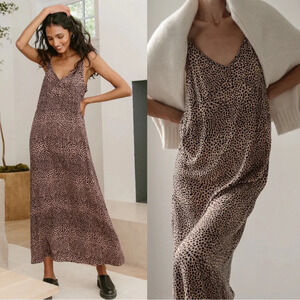 JENNI KAYNE Leopard Print Midi Slip Dress V Neck Lightweight Small Cheetah